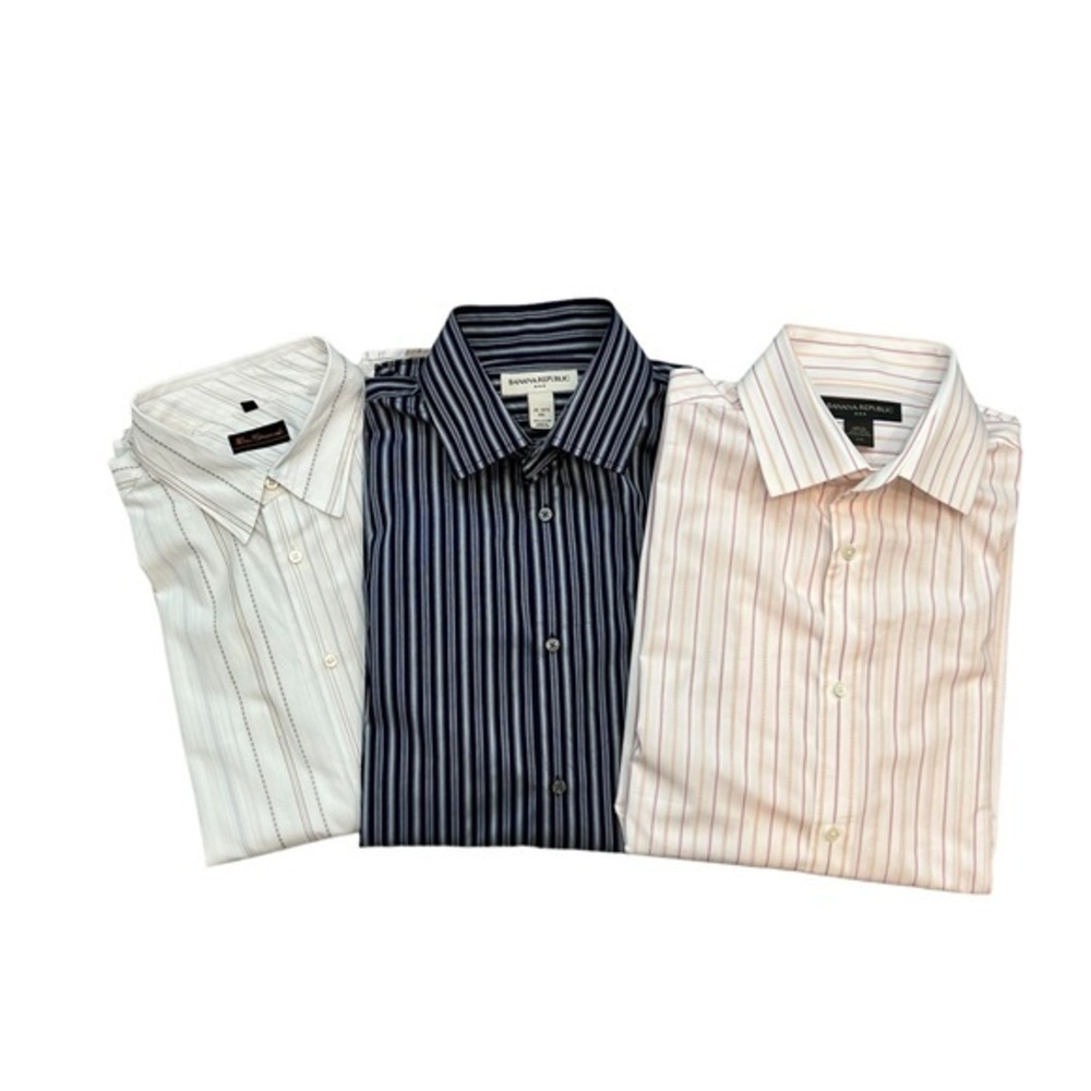 3 Mens XXL Button Down Striped Dress‎ Shirts/Casual/Cotton/Big/Tall/blue…